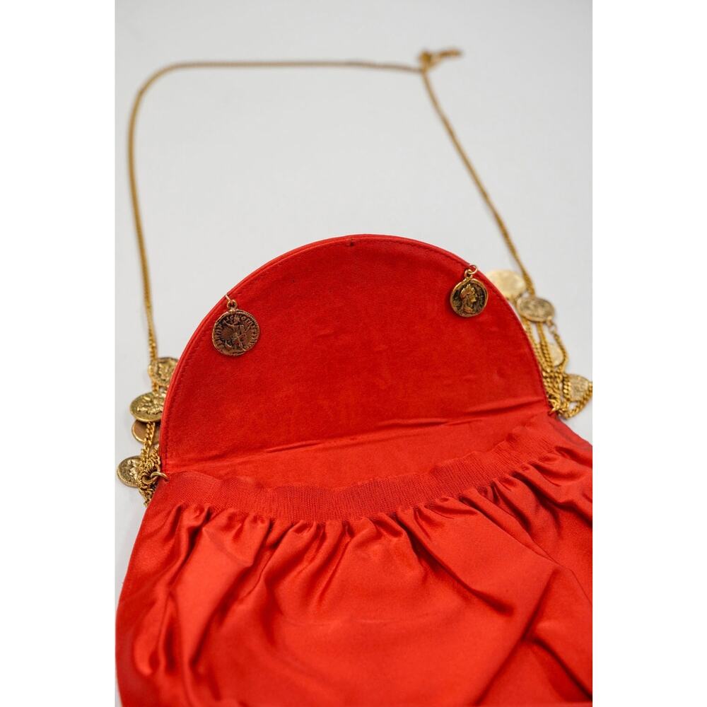 Christian Dior Vintage Red Satin Gold Coin Charm Chain Shoulder Bag - Picture 4 of 6